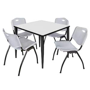 Trueno 42 in. Square White and Black Wood Breakroom Table and 4-Grey 'M' Stack Chairs (Seats-4)