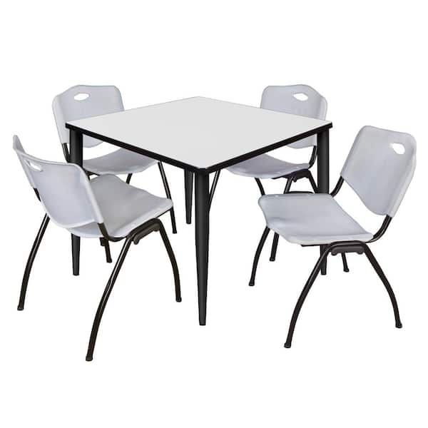 Regency Trueno 42 in. Square White and Black Wood Breakroom Table and 4-Grey 'M' Stack Chairs (Seats-4)
