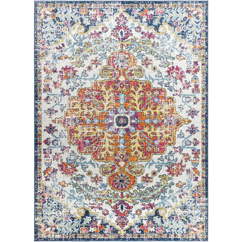 Sandhya Blue and Multicolor Synthetic Rectangular Area Rug