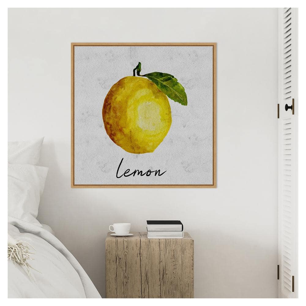 Summertime Citrus II Lemon Watercolor Canvas Print with Maple Frame