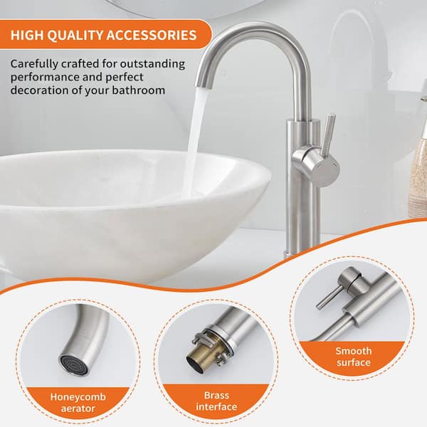 Single Hole Single Handle High Arc Vessel Sink Faucet with Swivel Spout in Brushed Nickel