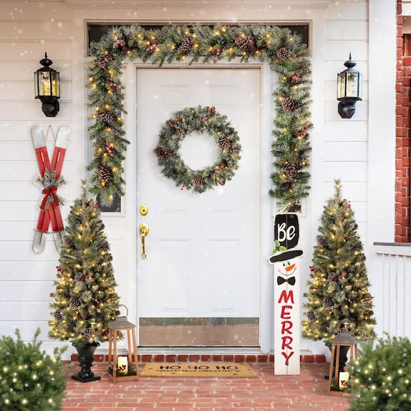42.00 in. H Wooden Snowman Porch Sign - MERRY