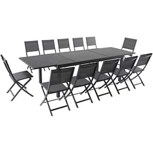 Naples 13-Piece Aluminum Outdoor Dining Set with Folding Chairs and 40 in. x 118 in. Expandable Table