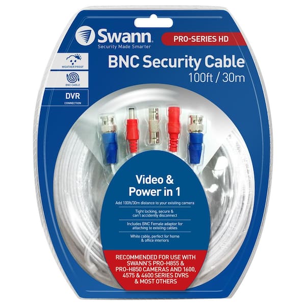 Swann 30 m/100 ft. BNC Extension Cable Wide Compatibility 960H/AHD/TVI  SWPRO-30MTVF - The Home Depot