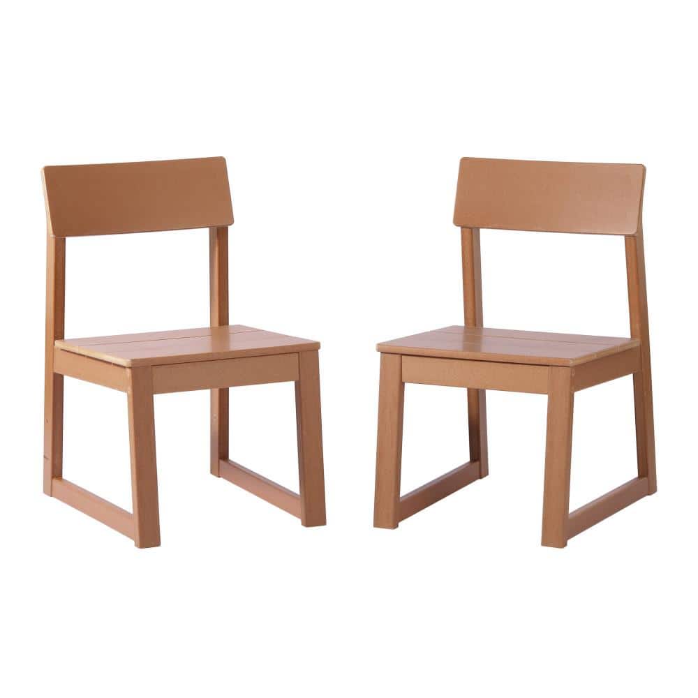 CoastSide Outdoor Patio HDPE Plastic Armless Modern Dining Side Chair (Set of 2), Teak