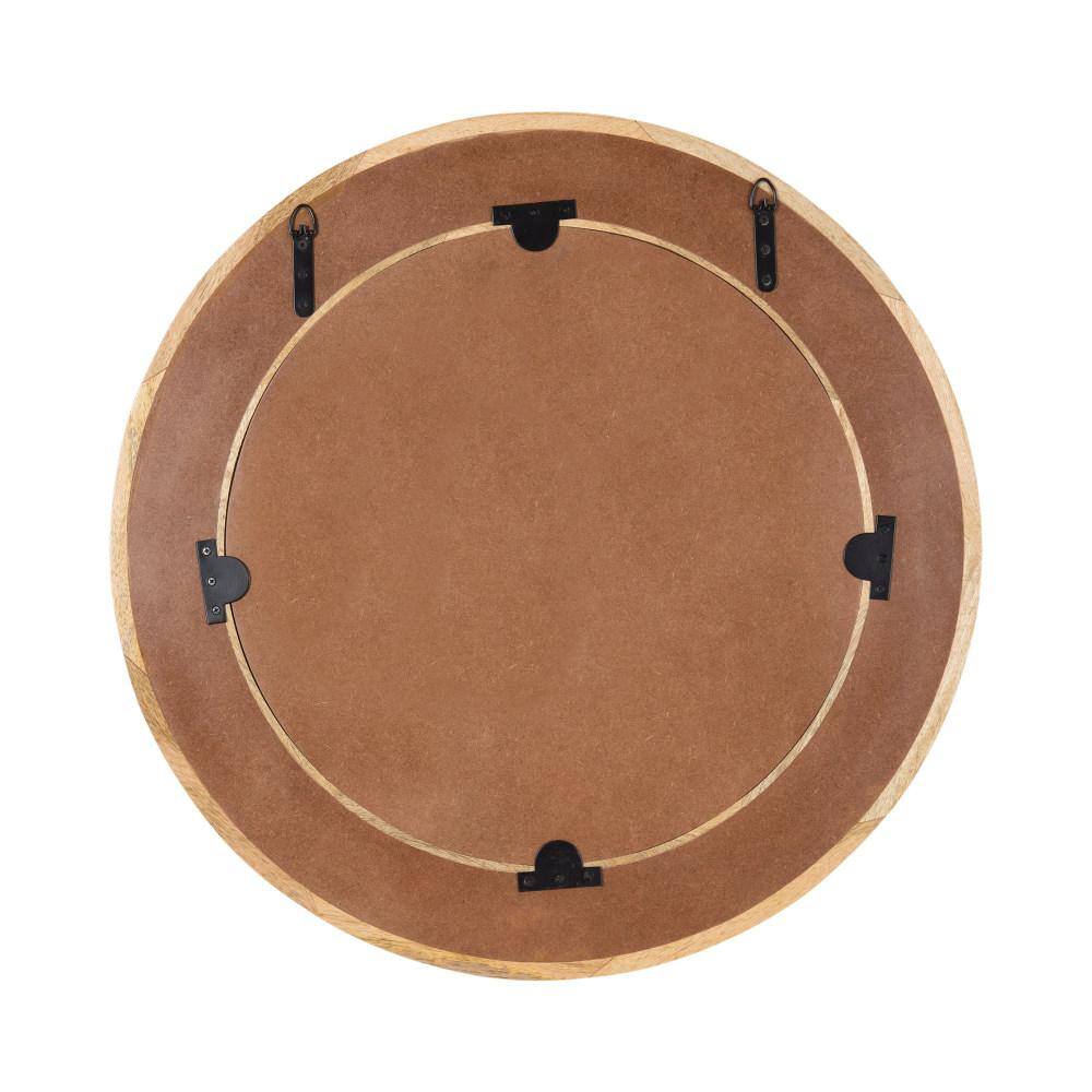 28" Natural Brown Mango Wood Round Wall Mirror