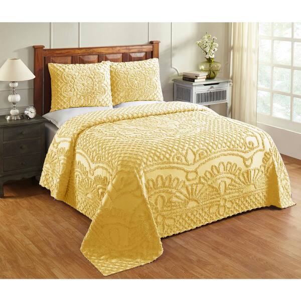 Better Trends Trevor Collection 3-Piece Yellow Queen 100% Cotton Tufted Chenille Medallion Design Bedspread Set