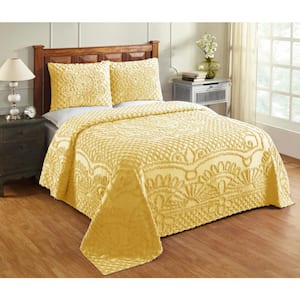 Trevor Collection 3-Piece Yellow King 100% Cotton Tufted Chenille Medallion Design Bedspread Set