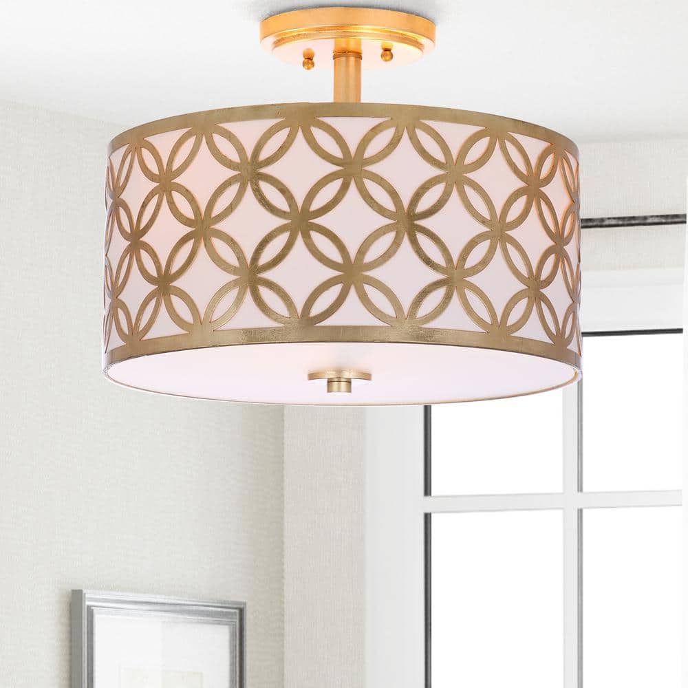 Contemporary Gold Geometric 15" Drum Flush Mount Ceiling Lamp
