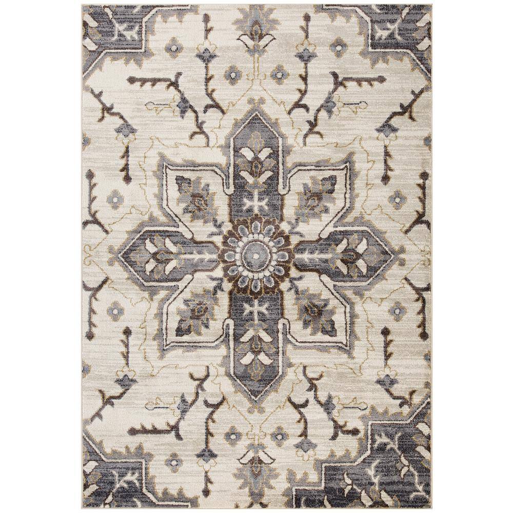 Jordan 5 x 8 Ivory/Blue Medallion Pattern Area Rug for High Traffic Living Room Dining Room Bedroom price history on PriceWatchPro