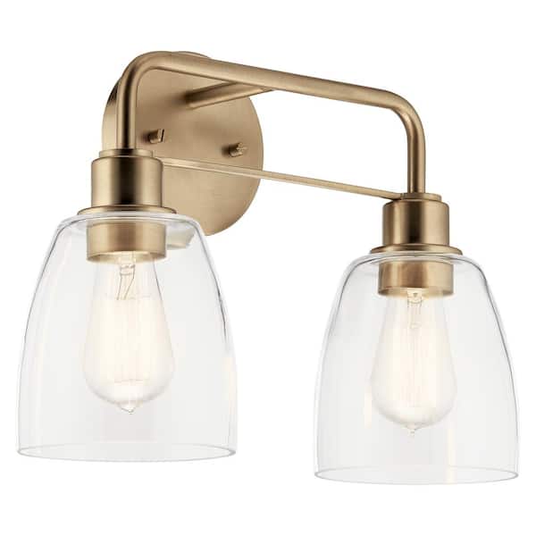 Meller 15.25 in. 2-Light Champagne Bronze Vintage Bathroom Vanity Light with Clear Glass