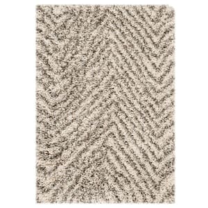 Hudson Shag Ivory/Gray 2 ft. x 3 ft. Striped Chevron Area Rug