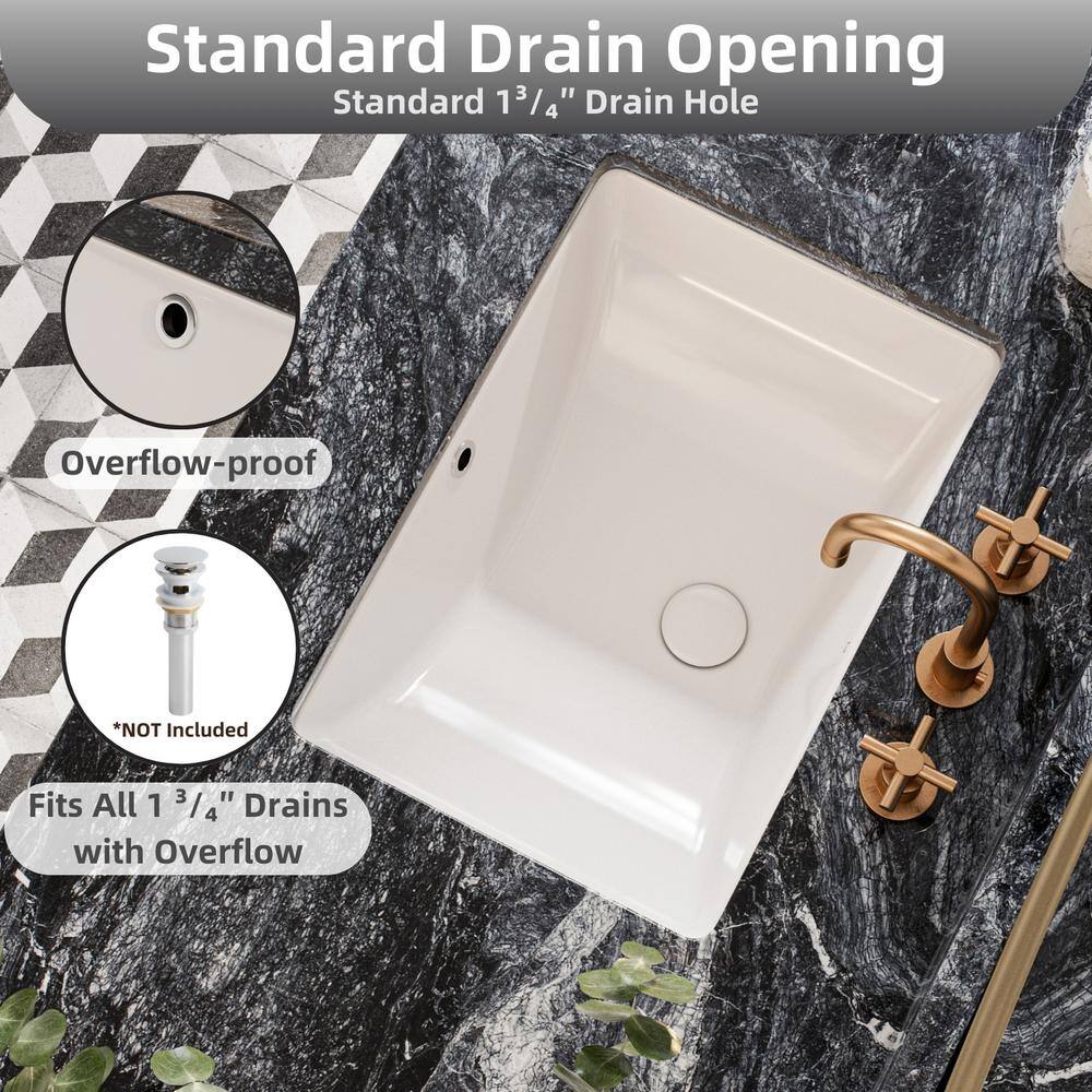 21" White Glossy Ceramic Rectangular Undermount Bathroom Sink