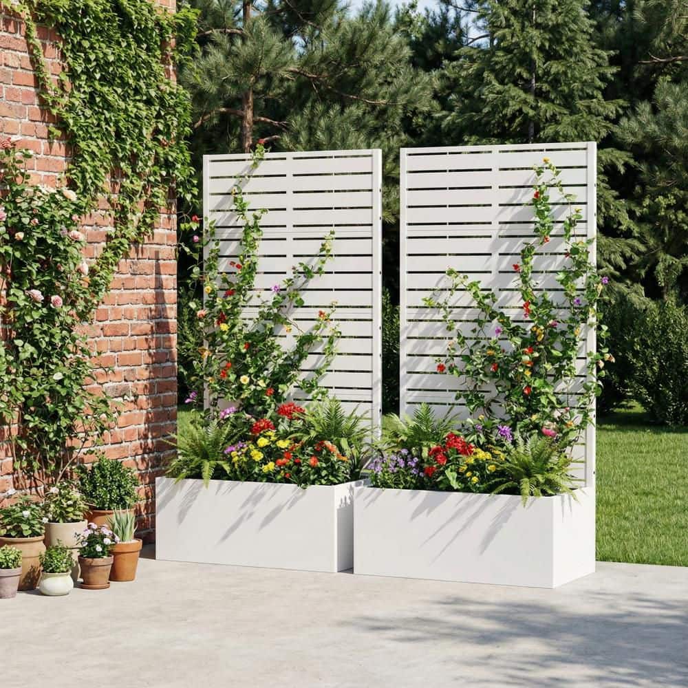 59 in. H x 29.5 in. W Metal White Rectangle Pots and Planter Raised Box with Trellis for Vine Climbing Plants(Set of 2) price history on PriceWatchPro