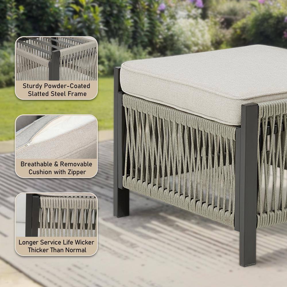 Beige 5-Piece Outdoor Wicker Patio Conversation Set with Cushions