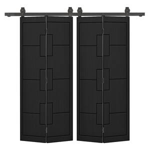 CALHOME 72 in. x 80 in. 2 Panel Black Painted MDF Composite Bi