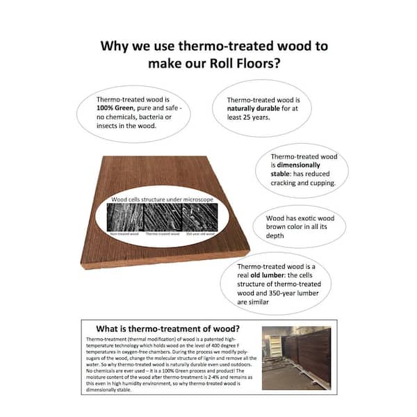 Roll Floor Bathroom Mat 2.7 ft. x 3.5 ft. Non-Slip Thermo-Treated Wood Deck Tile in Brown (1-Each)