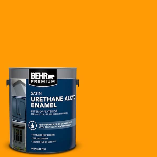 BEHR PREMIUM 1 gal. #S-G-320 Atomic Tangerine Urethane Alkyd Satin Enamel Interior/Exterior Paint