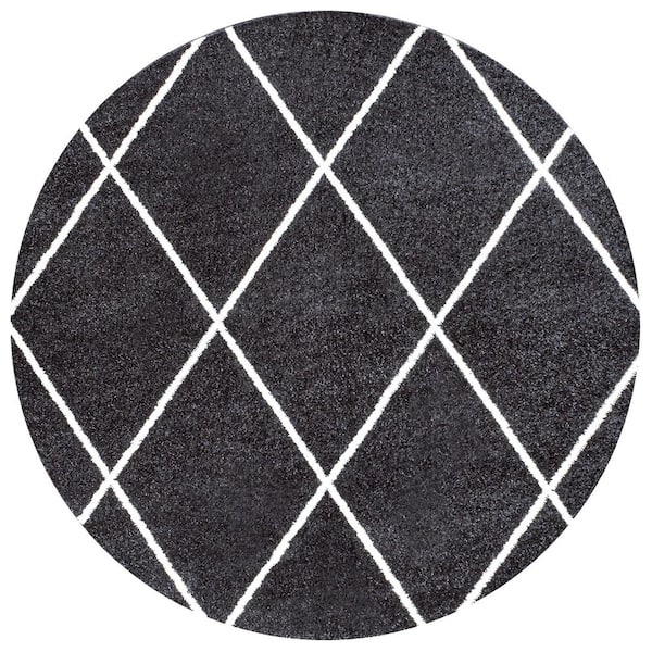 Cole Minimalist Diamond Black/White 5 ft. Round Trellis Area Rug