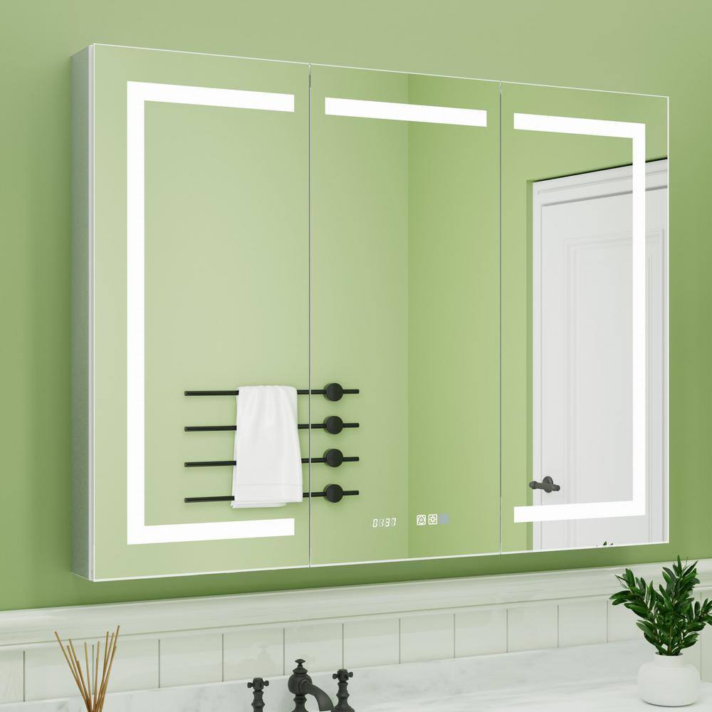 48 in. W x 36 in. H Rectangular Silver Aluminum Recessed/Surface Mount Medicine Cabinet with Mirror, LED and Clock price history on PriceWatchPro
