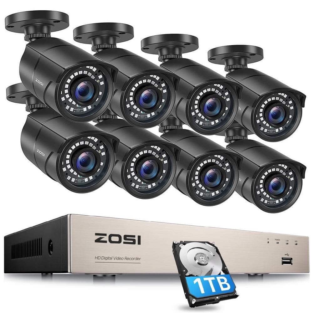 ZOSI H.265+ 8-Channel 1080p 1TB DVR Surveillance System with 8-Wired Bullet Cameras, Black -  8MN-261B8-10-US