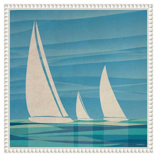 Amanti Art "Water Journey I Sailboats" by Dan Meneely 1-Piece Floater Frame Giclee Coastal Canvas Art Print 16 in. x 16 in.