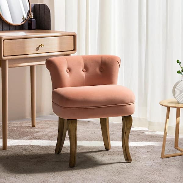 JAYDEN CREATION Nila Pink Vanity Velvet Upholstered Stool with Solid Wooden Legs 20 in. W x 20.7 in. D x 25.7 in. H