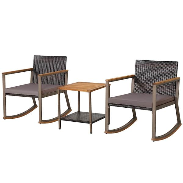 WELLFOR 3-Piece Metal Frame Outdoor Dining Set-Grey