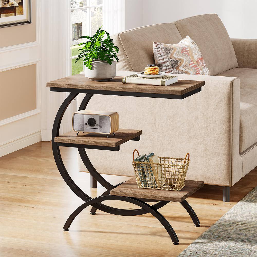 Kerlin 23.62 in. Width Dark Brown Wood C-Shaped End Side Table - thumbnail 7