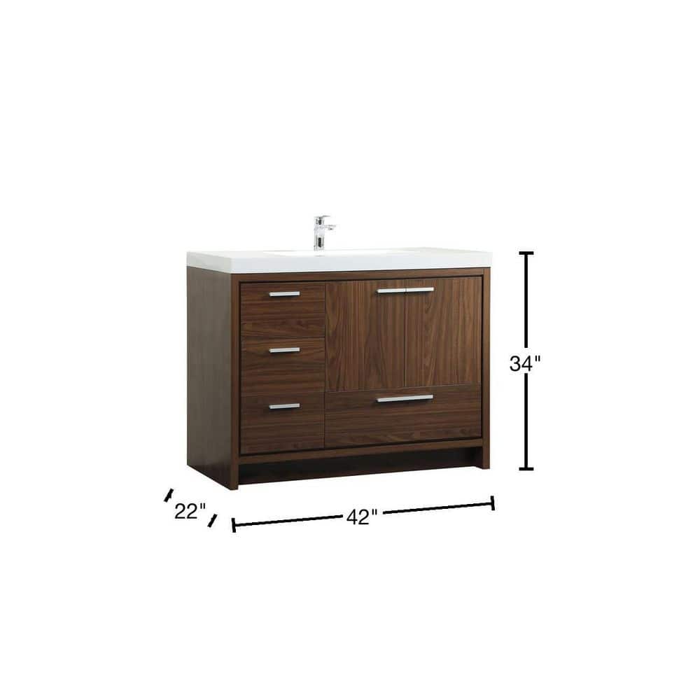 Walnut and White MDF Single Basin Vanity with Resin Sink