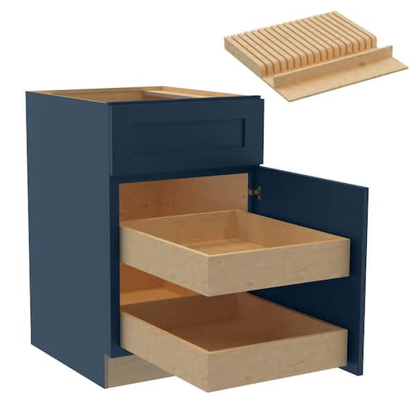 Home Decorators Collection Newport 21 in. W x 24 in. D x 34.5 in. H Assembled Plywood Base Kitchen Cabinet in Mythic Blue with 2ROT Knife Block RH