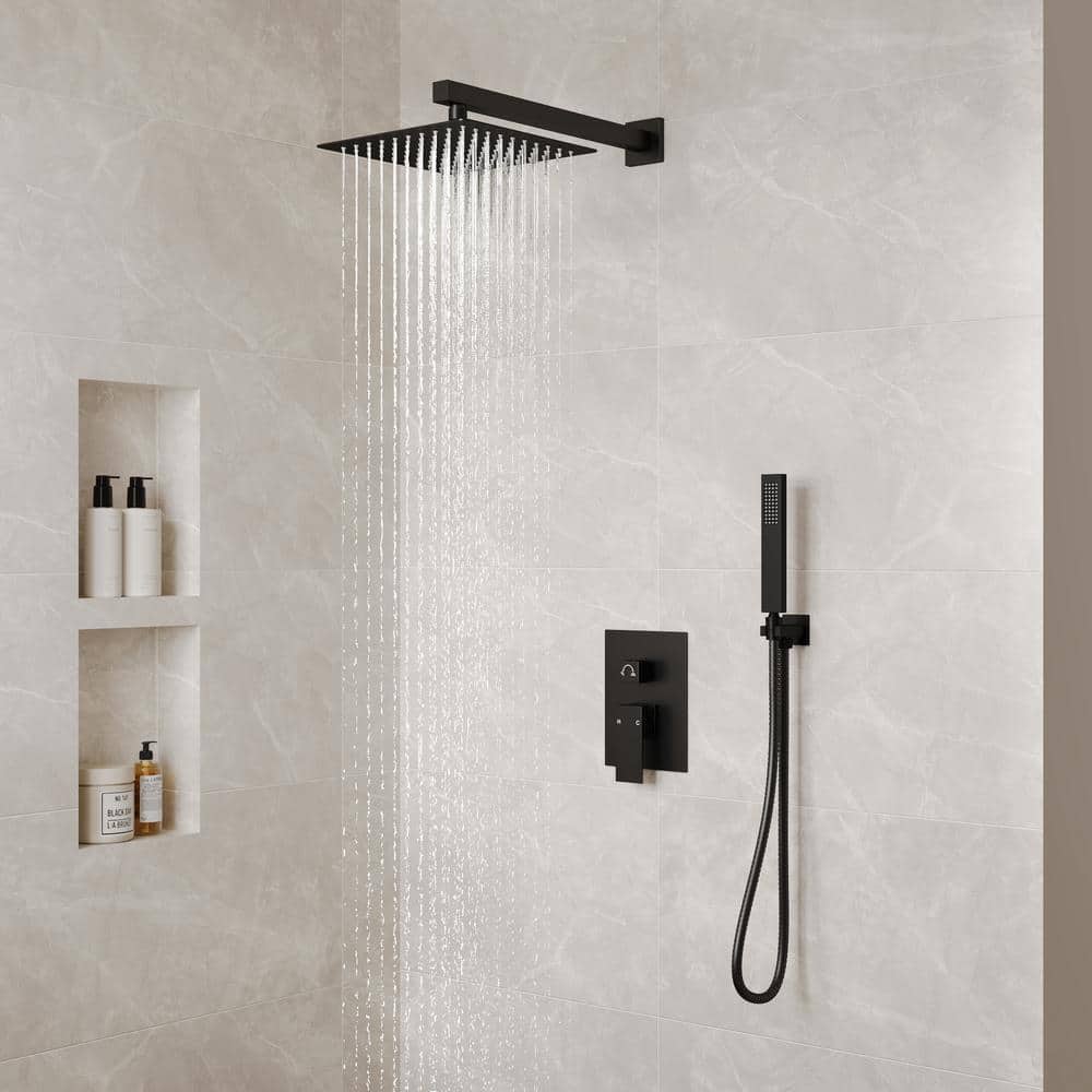 Matte Black 10-Inch Rainfall Shower System with Handheld Spray
