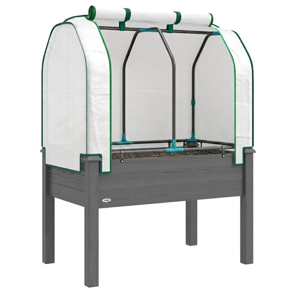 35 in. x 22 in. x 47 in. Raised Garden Bed with PE Greenhouse Cover, Outdoor Planter Box for Herbs & Vegetables, Gray price history on PriceWatchPro