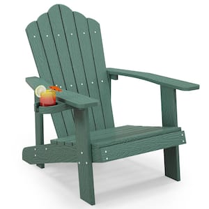 Patio HIPS Dark Green Outdoor Weather Resistant Slatted Chair Adirondack Chair with Cup Holder