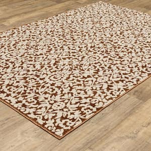 Imperial Orange/Beige 4 ft. x 6 ft. Persian-Inspired Oriental Floral Polyester Indoor Area Rug