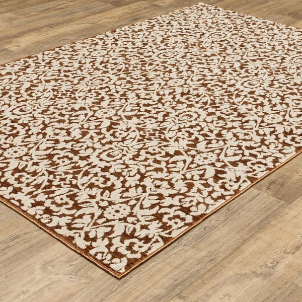 Imperial Orange/Beige 8 ft. x 11 ft. Old World-Inspired Oriental Floral Polyester Indoor Area Rug