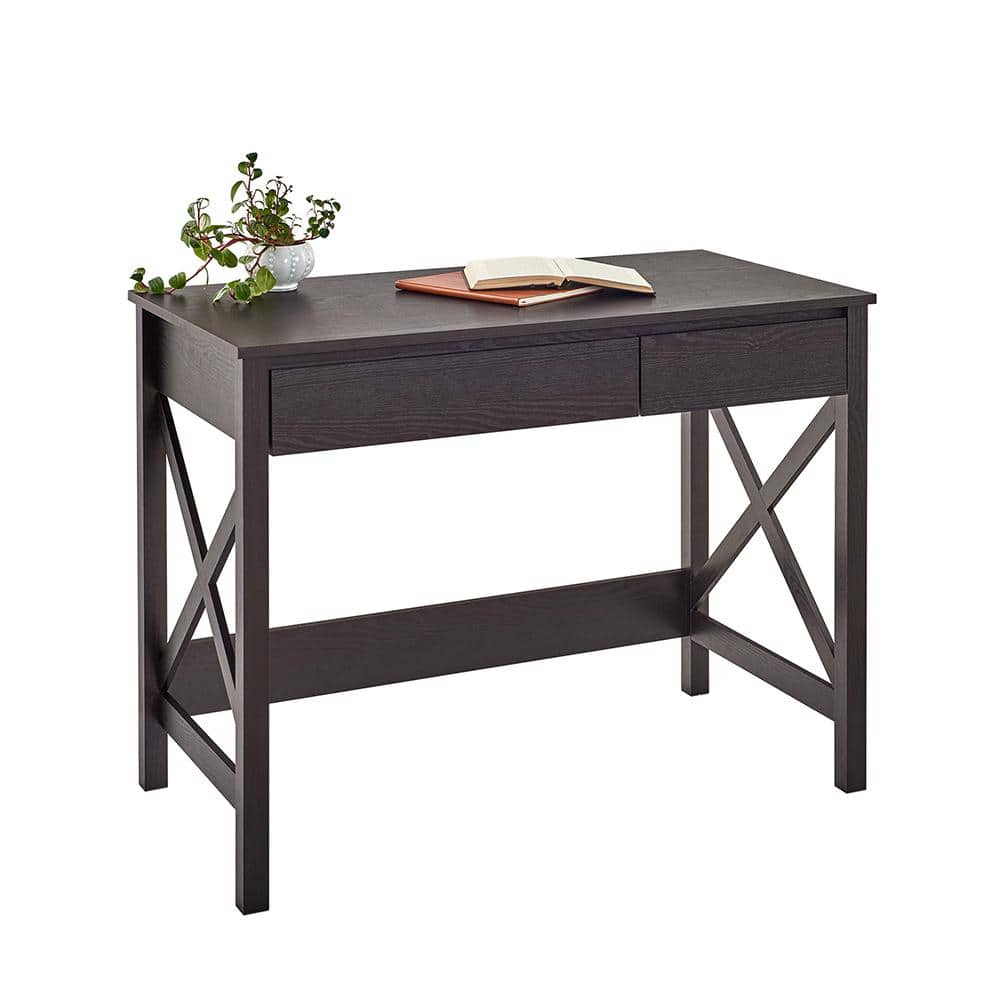 X-Frame Black Walnut Writing Desk with Dual Drawers