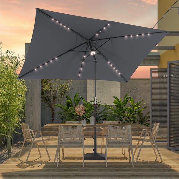 JOYESERY 10 ft. x 6.5 ft. LED Outdoor Umbrellas Patio Market Table Outside Umbrella Nonfading Canopy and Sturdy Rib in Anthracite