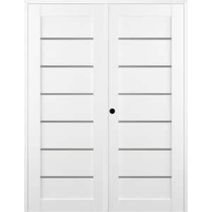 56 in. x 83.2 in. Right Hand Active 7-Lite Frosted Glass Bianco Noble Finished Wood Composite Double Prehung French Door