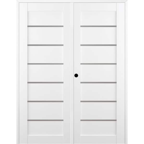 Belldinni Alba 72 in.x83.25 in.Right Hand Active 7Lite Frosted Glass Bianco Noble Finished Wood Composite Double PrehungFrenchDoor