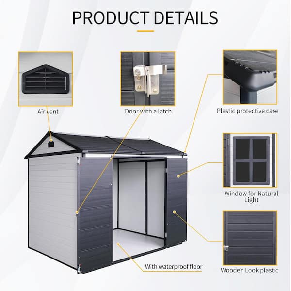 8 x 6 ft Resin Outdoor Storage Shed-Waterproof with Floor, Two
