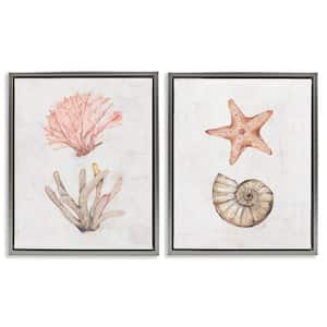 Neutral Pastel Sea Life by Filippo Ioco 2-Pieces Gray Floater Frame Coastal Graphic Art Print 21 in. x 17 in.