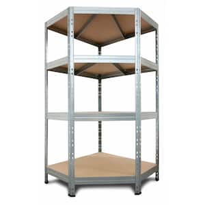 Garage Series 4-Tier Galvanized Steel Storage Corner Shelving Unit in Silver, HDF Racks (36 in. W x 71 in. H x 36 in. D)