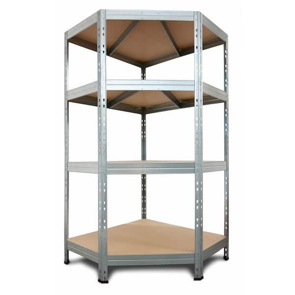 4-Tier Galvanized Steel Garage Storage Corner Shelving Unit in Silver with HDF Racks (36 in. W x 71 in. H x 36 in. D)