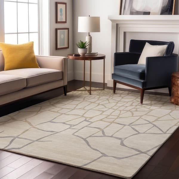 Mayfield Premium Machine Washable Abstract AMF1049 Ivory 8 ft. x 10 ft. Area Rug