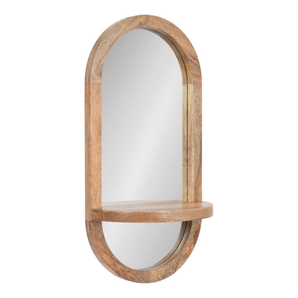 Kate and Laurel Hutton 12.00 in. W x 24.00 in. H Natural Oval Decorative  Classic Framed Wall Mirror with Shelf 223083 The Home Depot