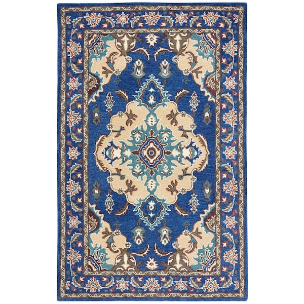 Antiquity 4 ft. x 6 ft. Blue/Ivory Traditional Medallion Area Rug