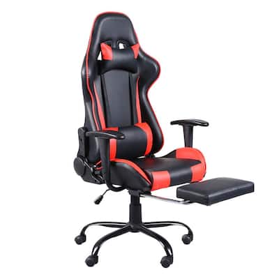 Black and Red Swivel Chair Racing Gaming Chair with Footrest Tier