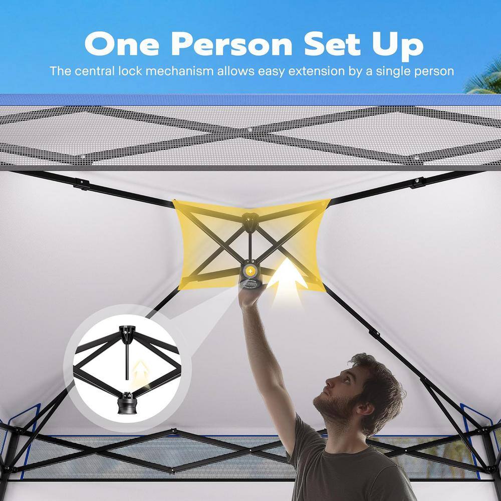8 ft Blue Steel Adjustable Height Pop-Up Canopy Tent