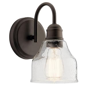Avery 1-Light Olde Bronze Bathroom Indoor Wall Sconce Light with Clear Seeded Glass Shade
